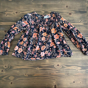 Girls Old Navy Navy Peach Floral Long Sleeve Blouse M (8)